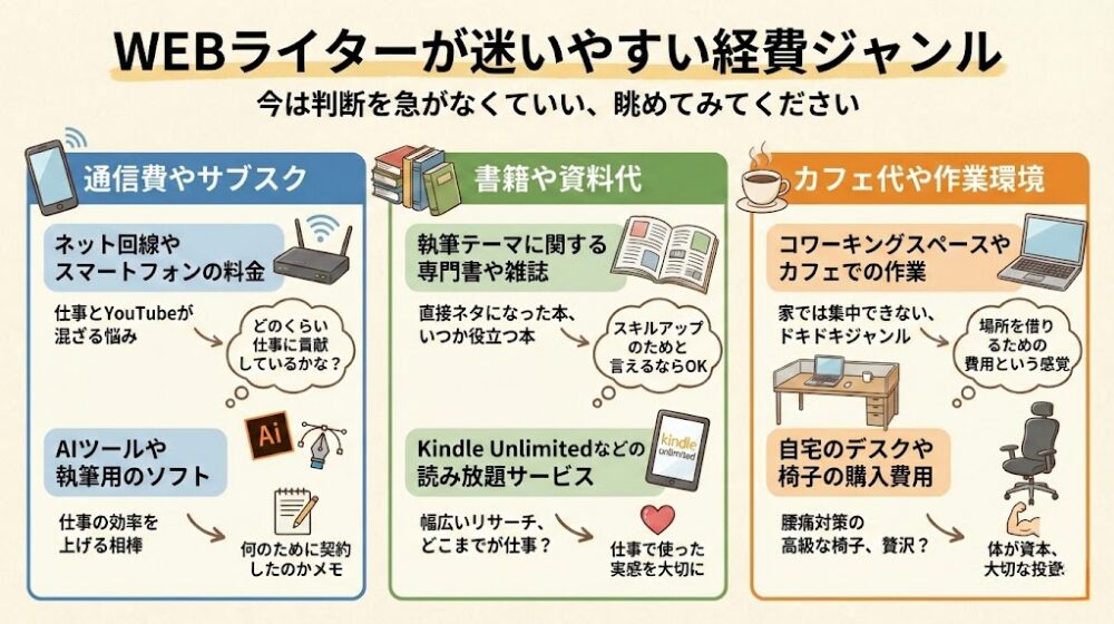 WEBライターが迷いやすい経費ジャンル