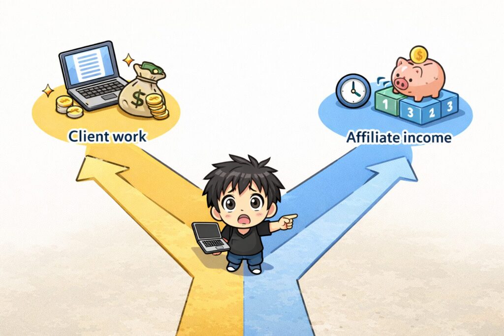 アフィリエイトとクライアントワーク：本業優先の軸がない：二兎を追う者は迷子になる！
